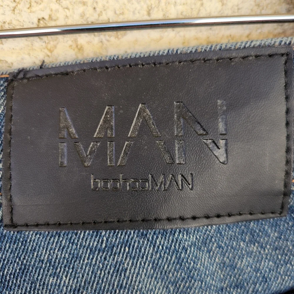 BoohooMan - Slim Flare Rigid All Over Rip Repaired Jeans Blue ~30R
